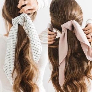 Solid Pink & White w/Black Polka Dot Hair Scarves by KristinMade